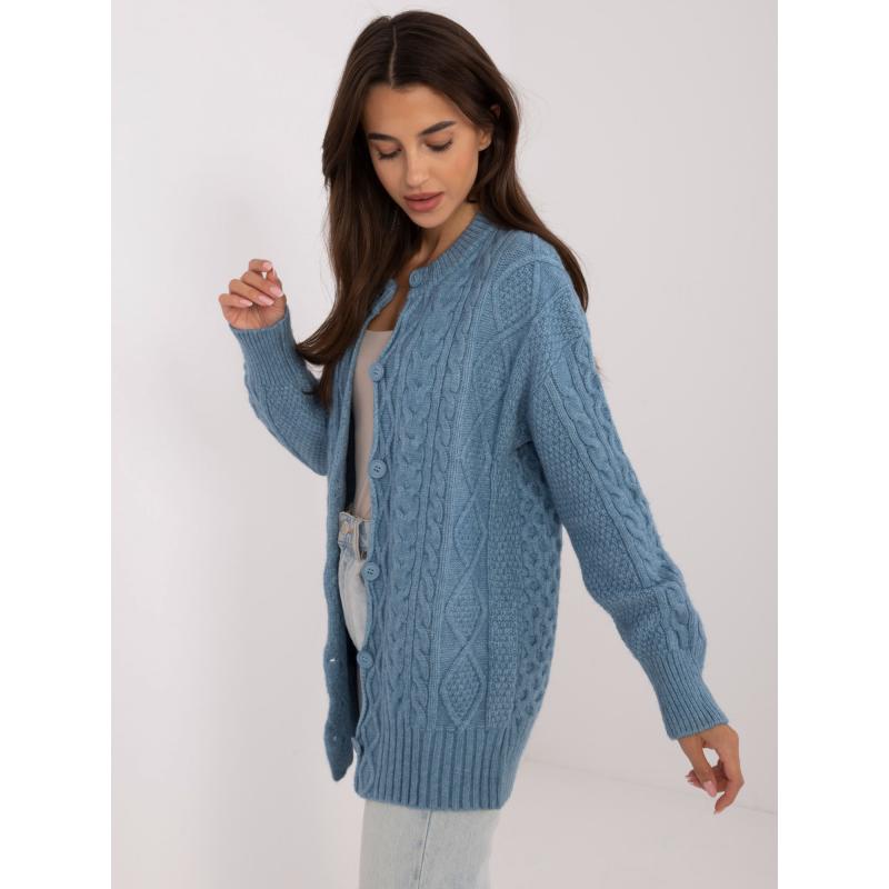 Dámsky sveter s dlhým rukávom voľného strihu modrý