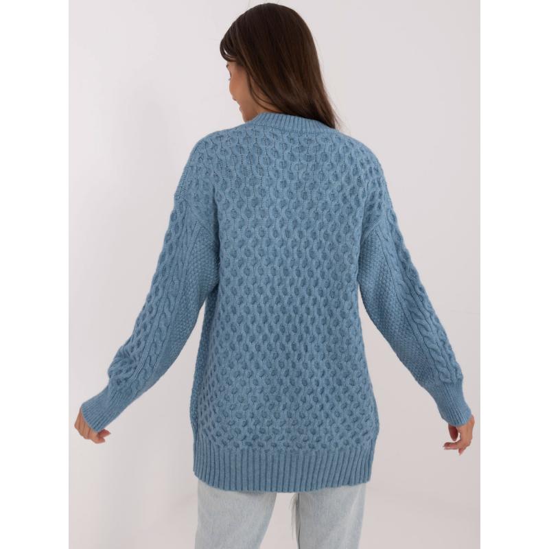 Dámsky sveter s dlhým rukávom voľného strihu modrý