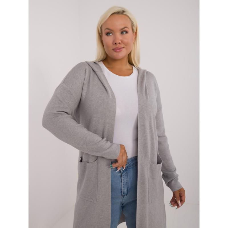 Dámský svetr s kapucí plus size šedý 