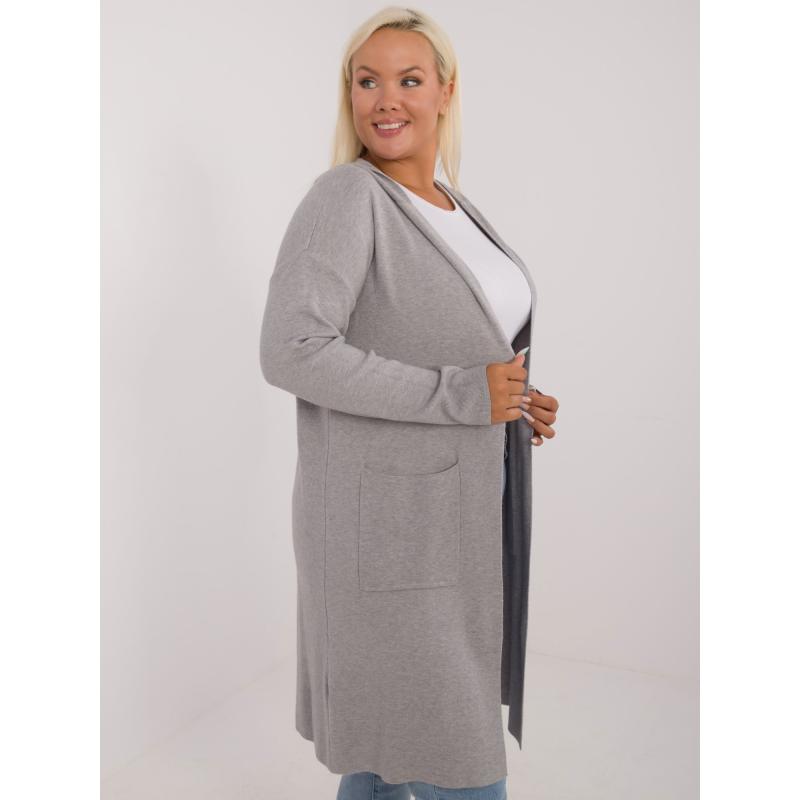 Dámský svetr s kapucí plus size šedý 