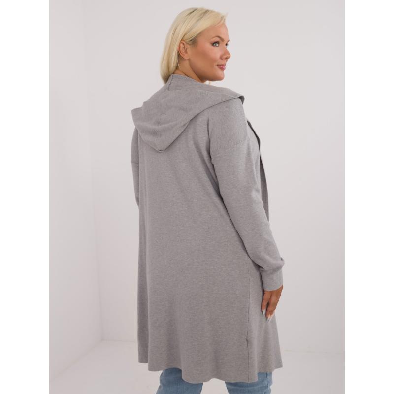 Dámský svetr s kapucí plus size šedý 