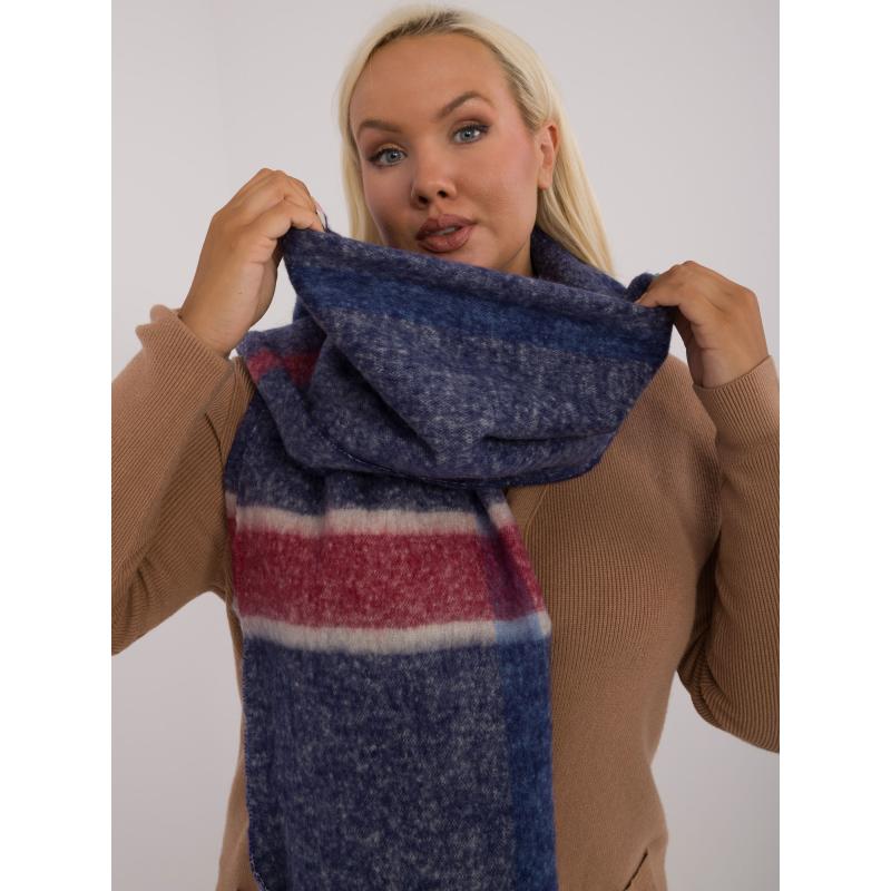 Női hosszú rojtos kockás sál tengerészkék