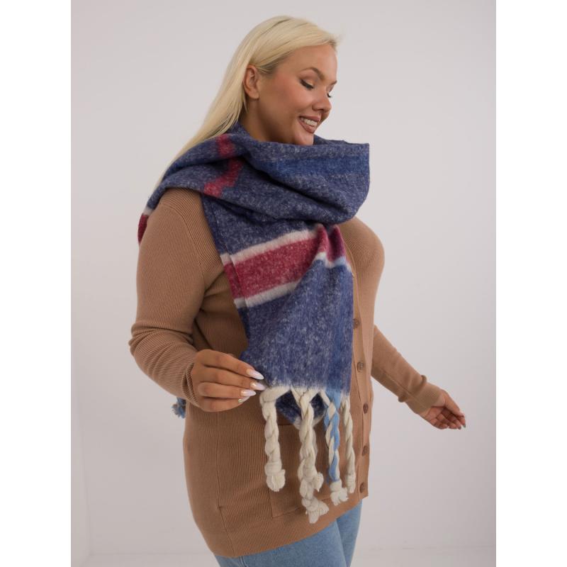 Női hosszú rojtos kockás sál tengerészkék