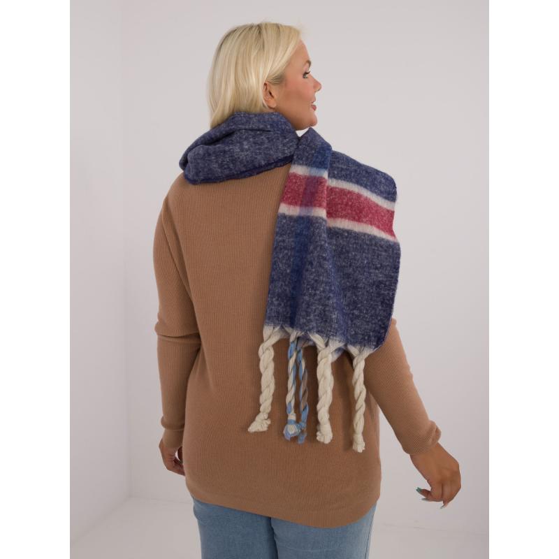 Női hosszú rojtos kockás sál tengerészkék