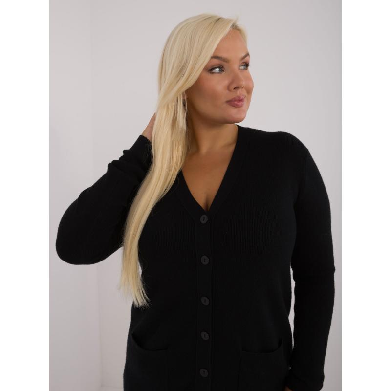 Dámský svetr s výstřihem do V plus size černý 