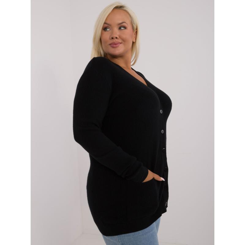 Dámský svetr s výstřihem do V plus size černý 