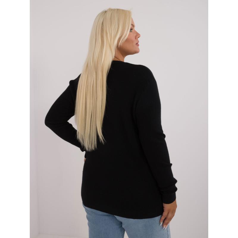 Dámský svetr s výstřihem do V plus size černý 