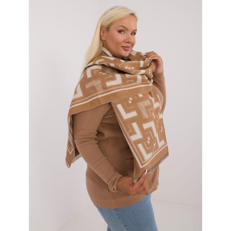 Női gyapjúból készült mintás sál barna bézs