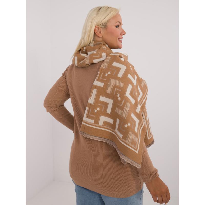 Női gyapjúból készült mintás sál barna bézs