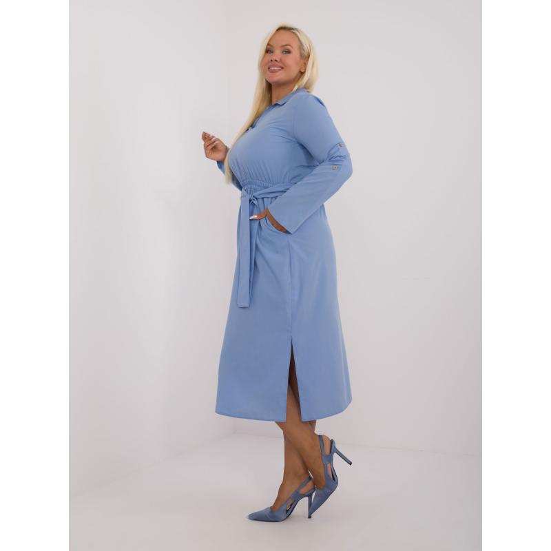 Női övvel ellátott ruha plus size pamut kék