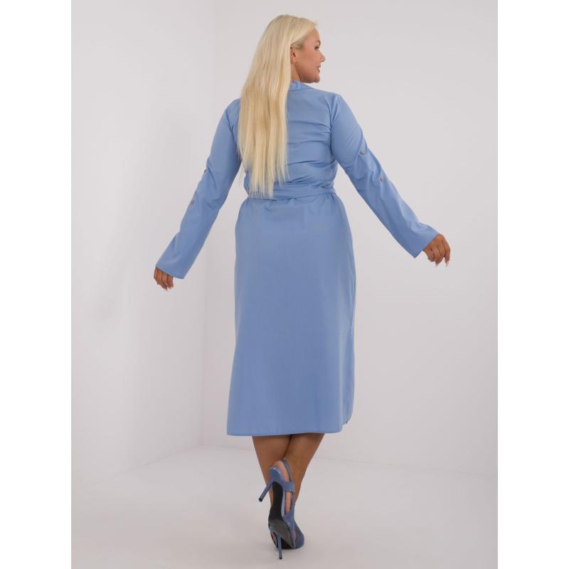 Női övvel ellátott ruha plus size pamut kék