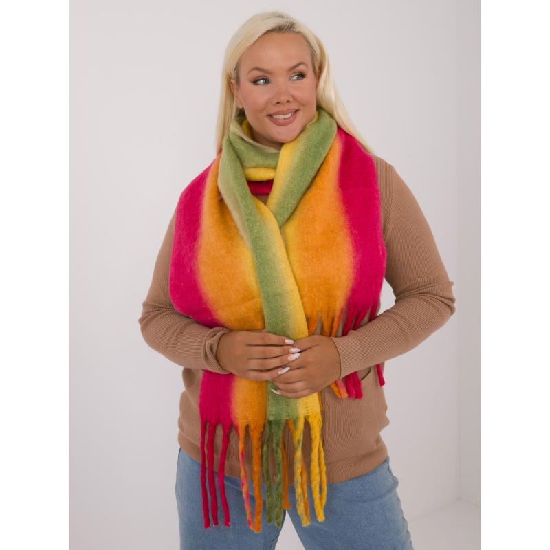 Női sál kötött bojtokkal piros és zöld