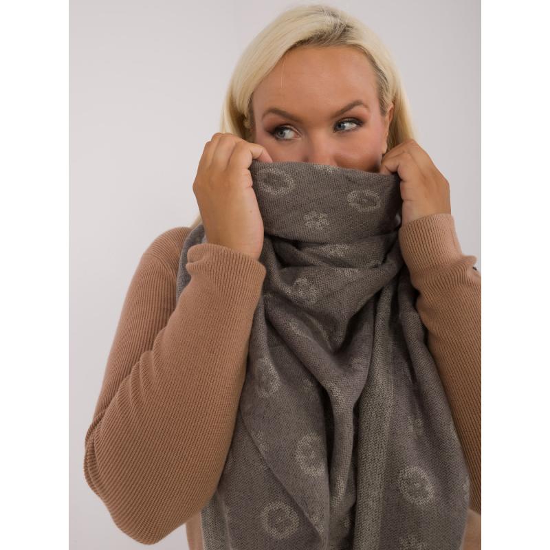 Dámský šál velký pletený vzorovaný šedobéžový 