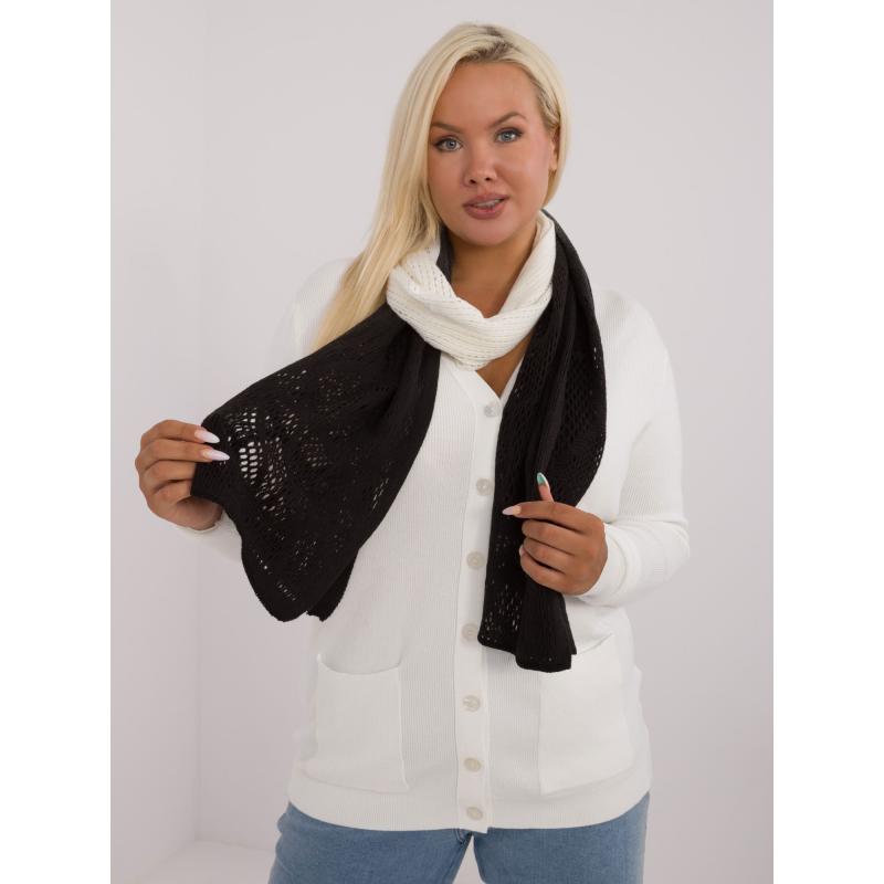 Női pamut és gyapjú sál ecru-fekete