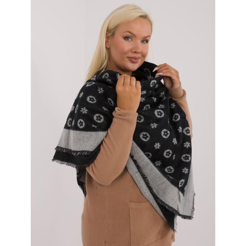 Női mintás gyapjú sál fekete és szürke