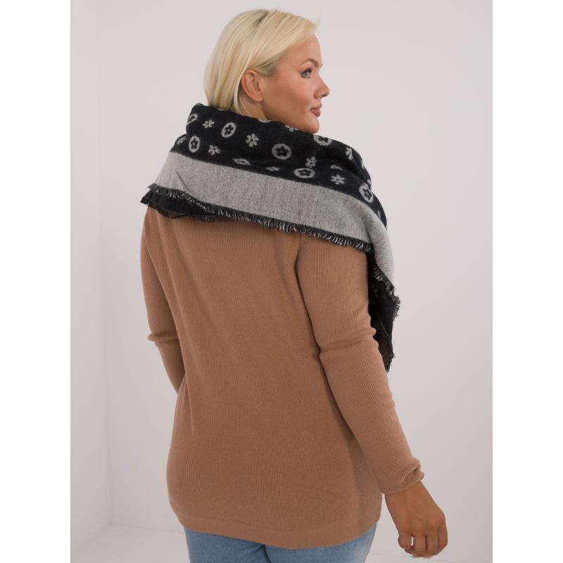 Női mintás gyapjú sál fekete és szürke