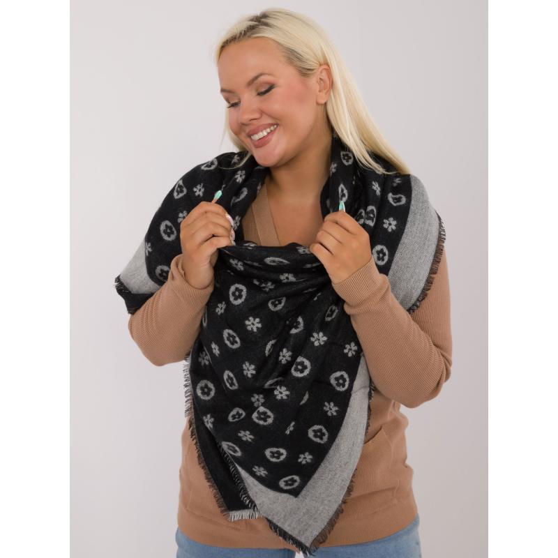 Női mintás gyapjú sál fekete és szürke