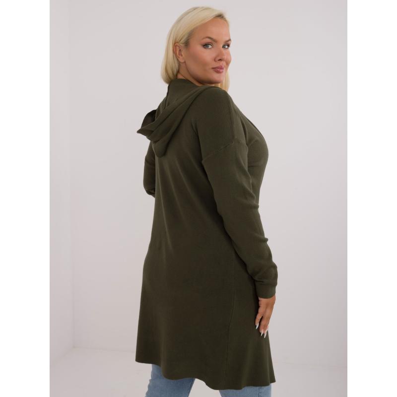 Dámsky kardigán s kapucňou plus size khaki