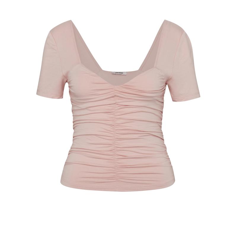 Světle růžové dámské tričko s krátkým rukávem