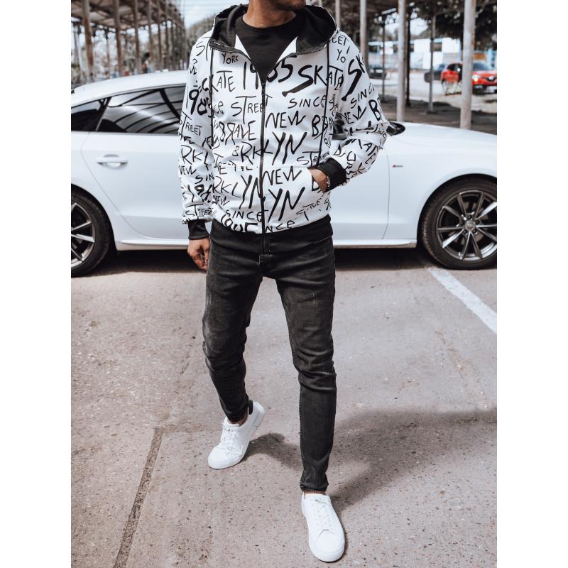 Pánská celorozepínací mikina s kapucí bílá