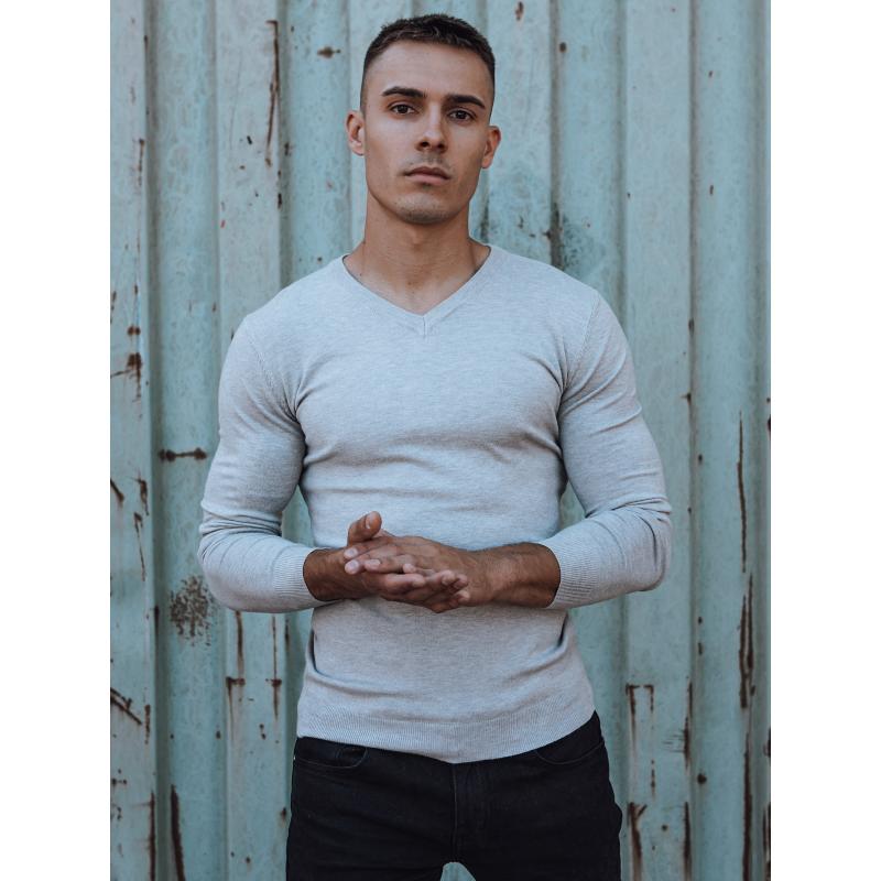 Férfi világosszürke V-nyakú pulóver