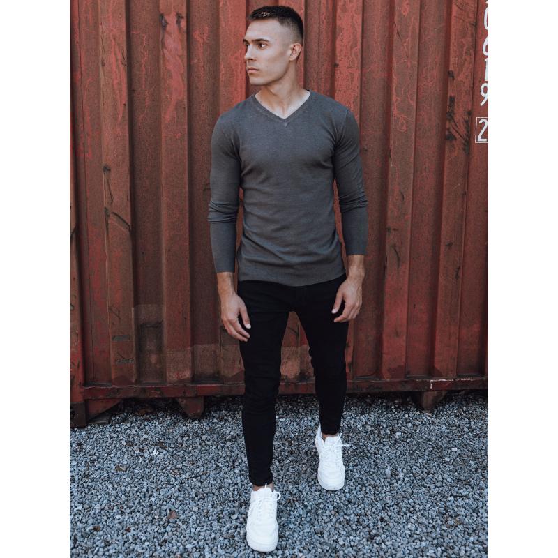 Sötétszürke V-nyakú férfi pulóver