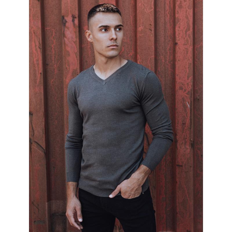 Sötétszürke V-nyakú férfi pulóver