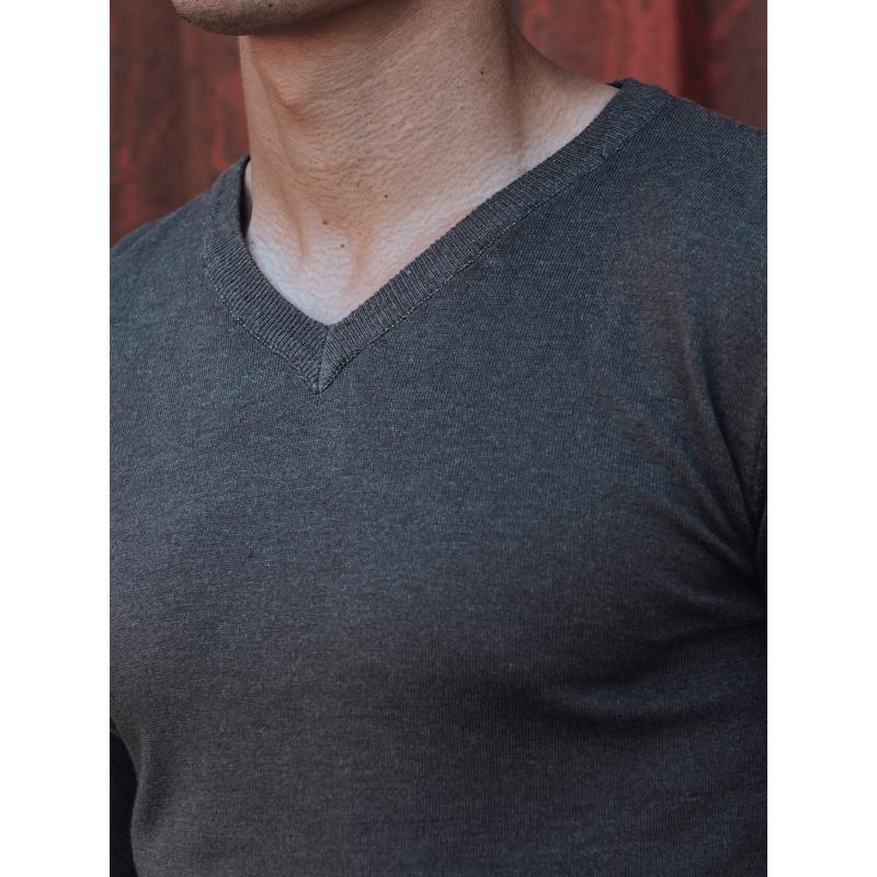 Sötétszürke V-nyakú férfi pulóver