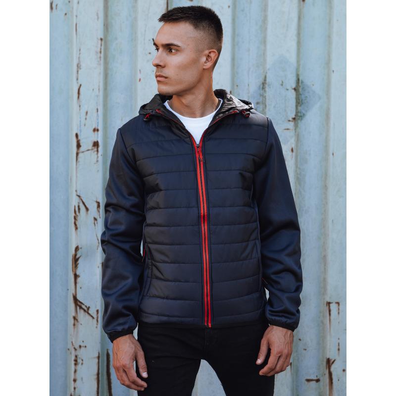 Pánská přechodová bunda prošívaná s kapucí tmavě modrá