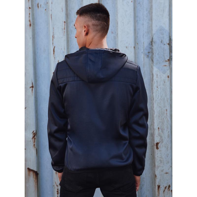 Pánská přechodová bunda prošívaná s kapucí tmavě modrá