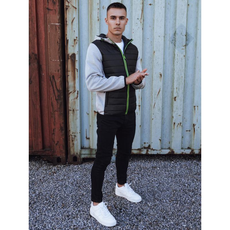 Szürke, steppelt férfi átmeneti kabát kapucnival