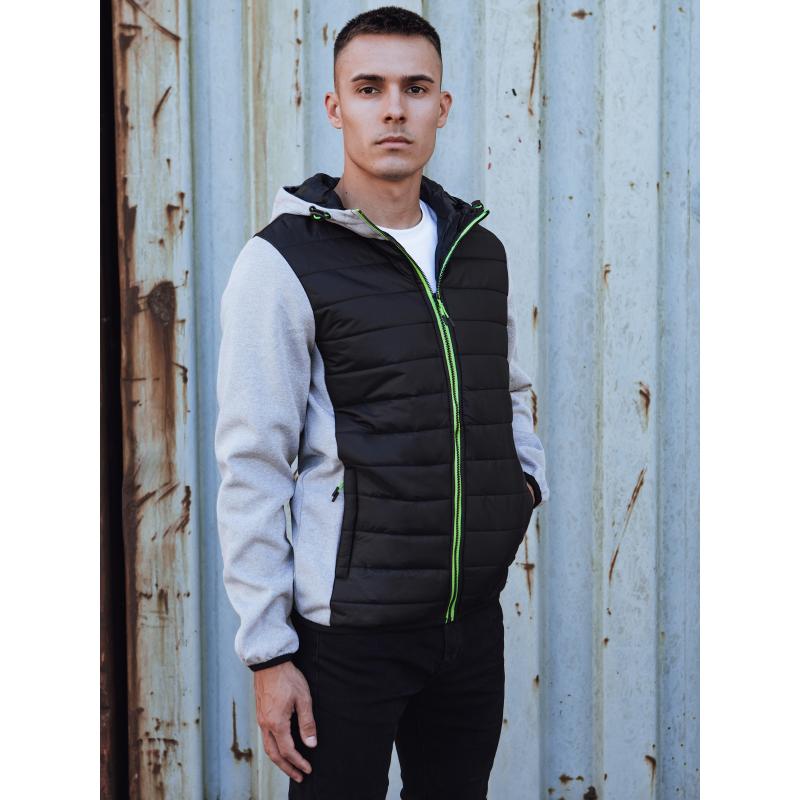 Szürke, steppelt férfi átmeneti kabát kapucnival