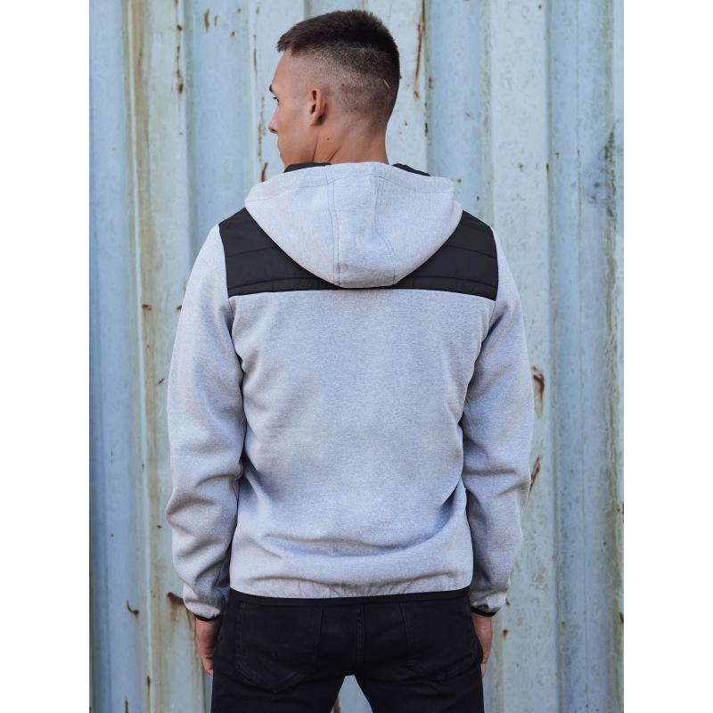 Szürke, steppelt férfi átmeneti kabát kapucnival