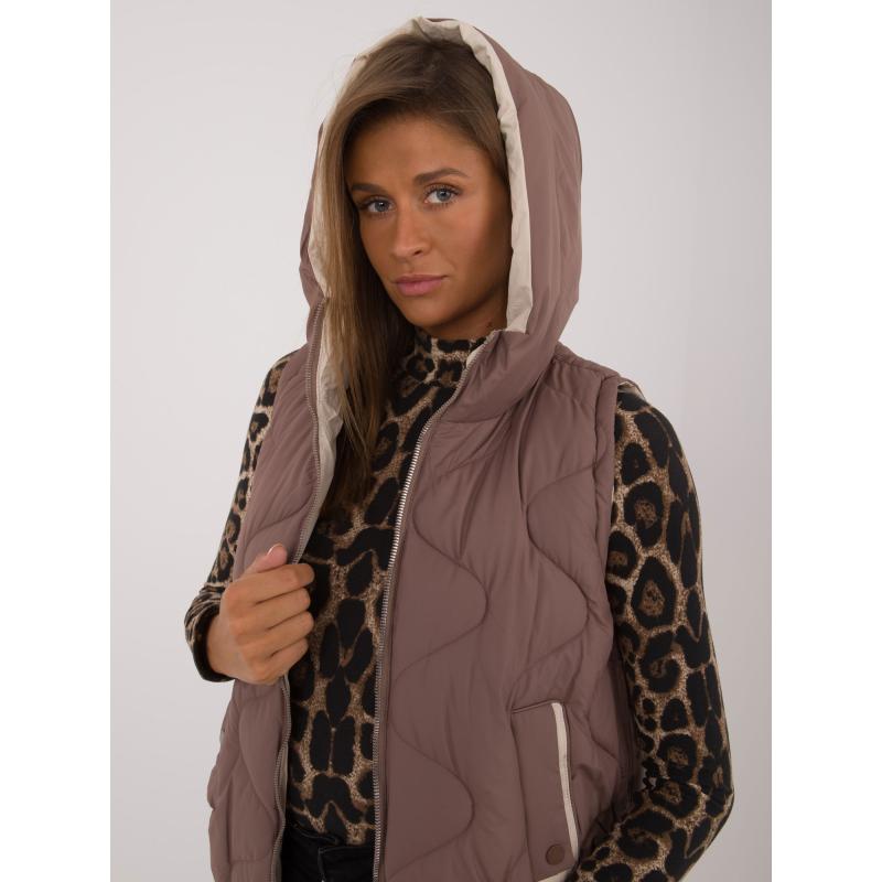 Női kapucnis steppelt kabát barna