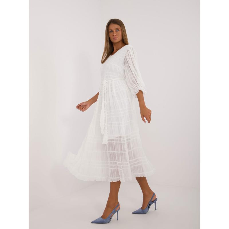 Dámské šaty s 3/4 rukávy rozšířené koktejlové bílé  