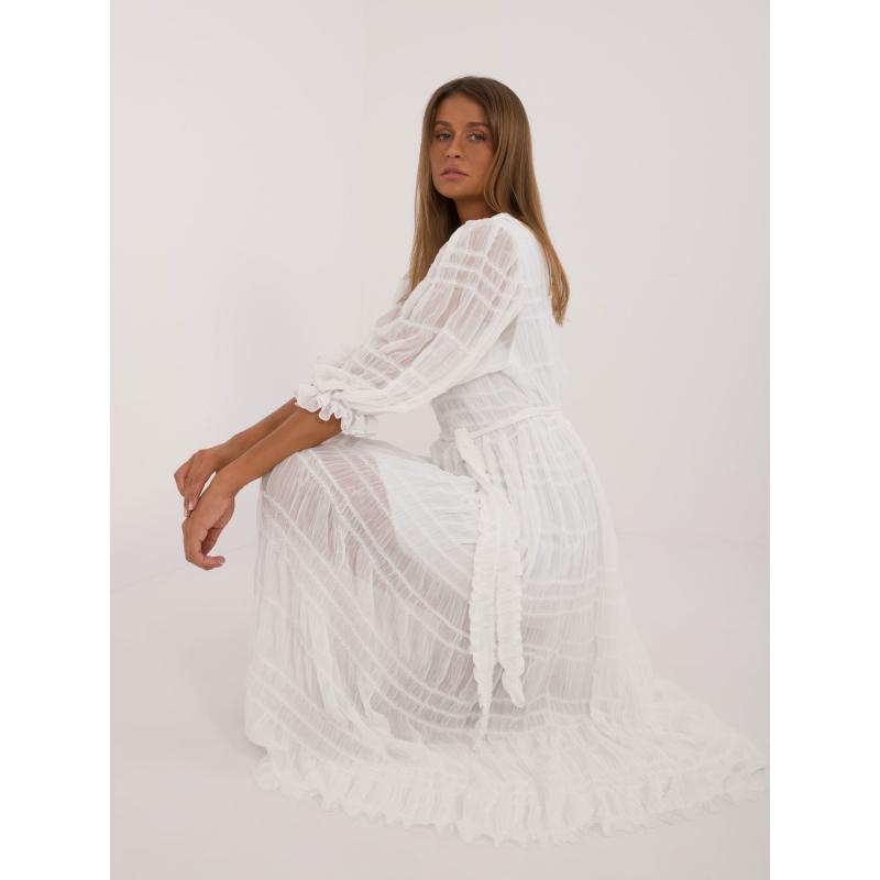 Dámské šaty s 3/4 rukávy rozšířené koktejlové bílé  