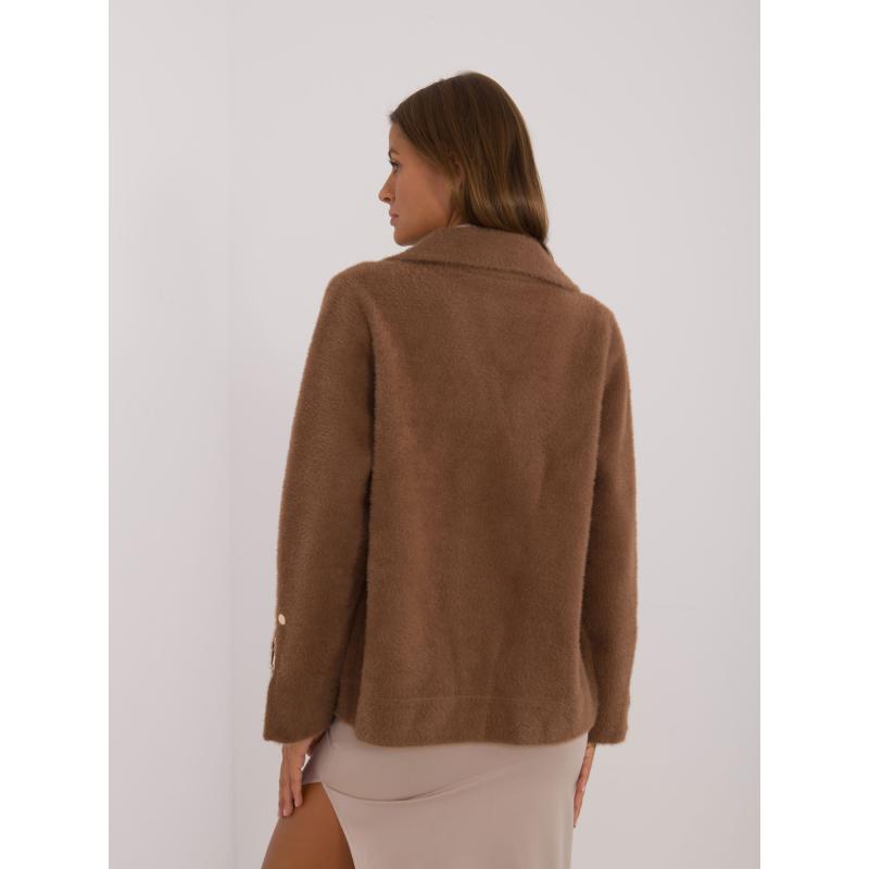 Dámska bunda z alpaky so zapínaním na patentky hnedá