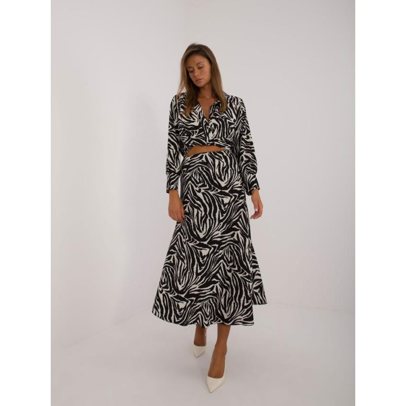 Dámský komplet se zebřím potiskem a krátkou halenkou ecru-černý 