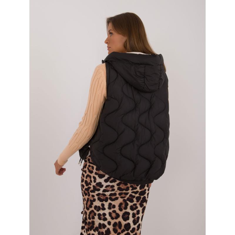 Dámská vesta s žebrovanými lemy péřová černá 