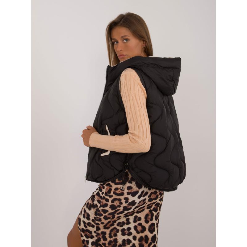 Dámská vesta s žebrovanými lemy péřová černá 