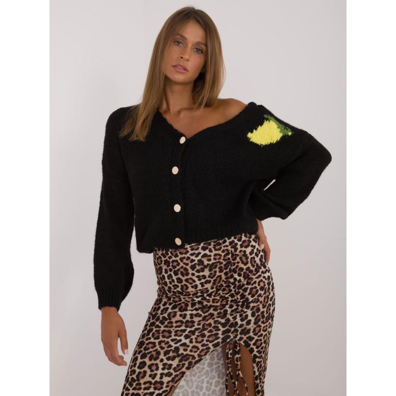 Dámský svetr se zapínáním na knoflíky vzorovaný černý 