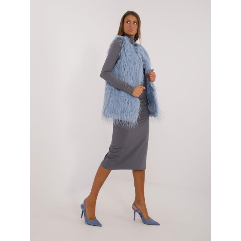 Dámská vesta se zapínáním na háčky a oka kožešinová šedomodrá 