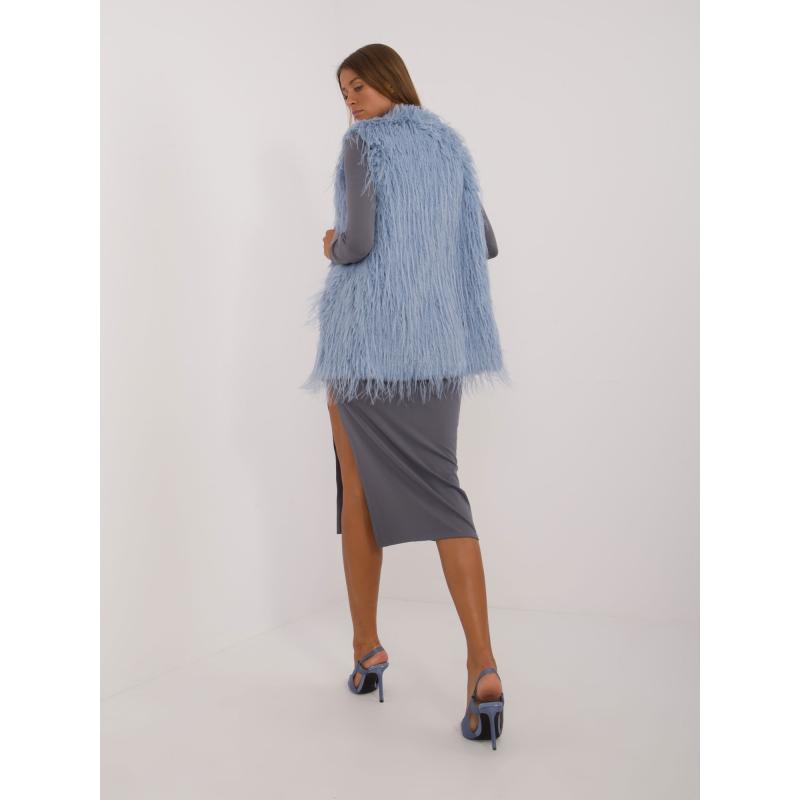 Dámská vesta se zapínáním na háčky a oka kožešinová šedomodrá 