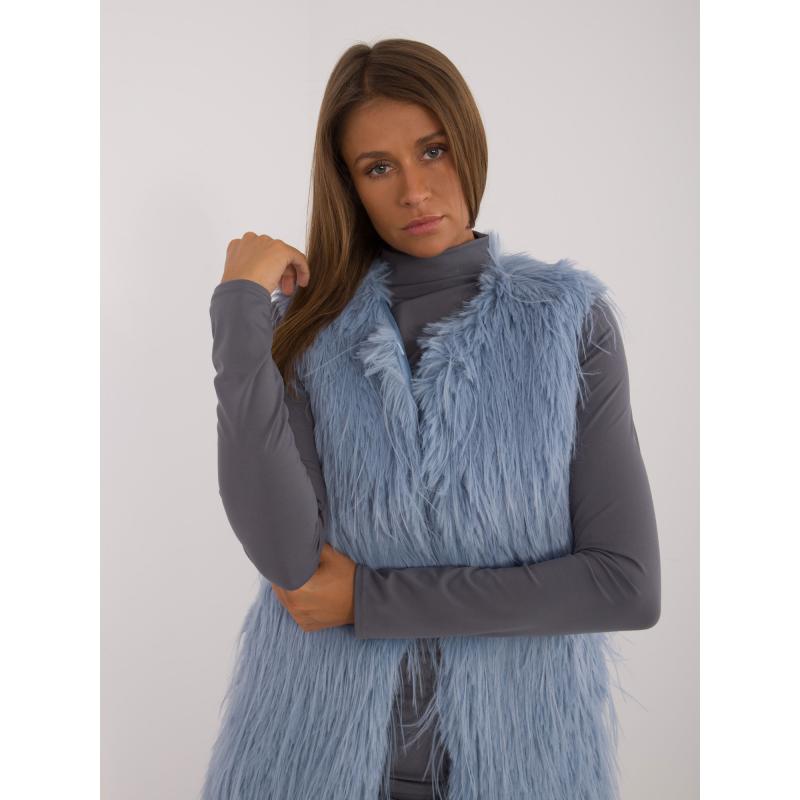 Dámská vesta se zapínáním na háčky a oka kožešinová šedomodrá 