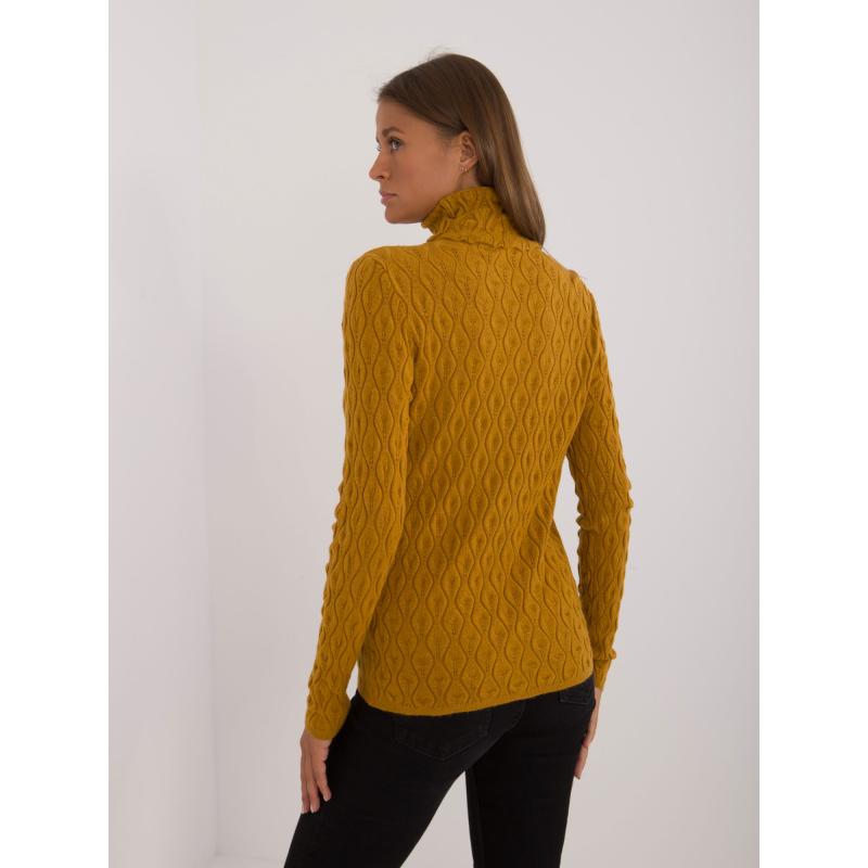 Női garbós pulóver mustárszínű mintával