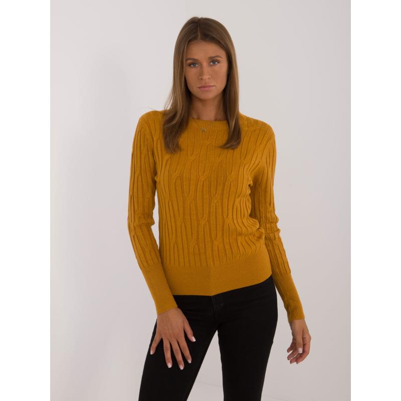 Dámský svetr s kulatým výstřihem hořčicový 