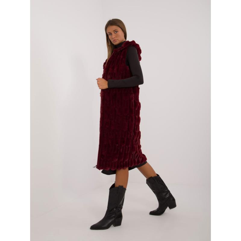 Dámská vesta s kožešinou a zapínáním na knoflíky bordó 