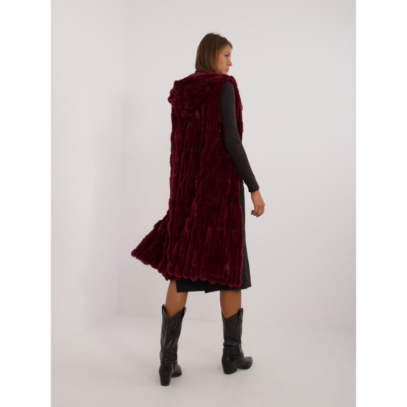 Dámská vesta s kožešinou a zapínáním na knoflíky bordó 