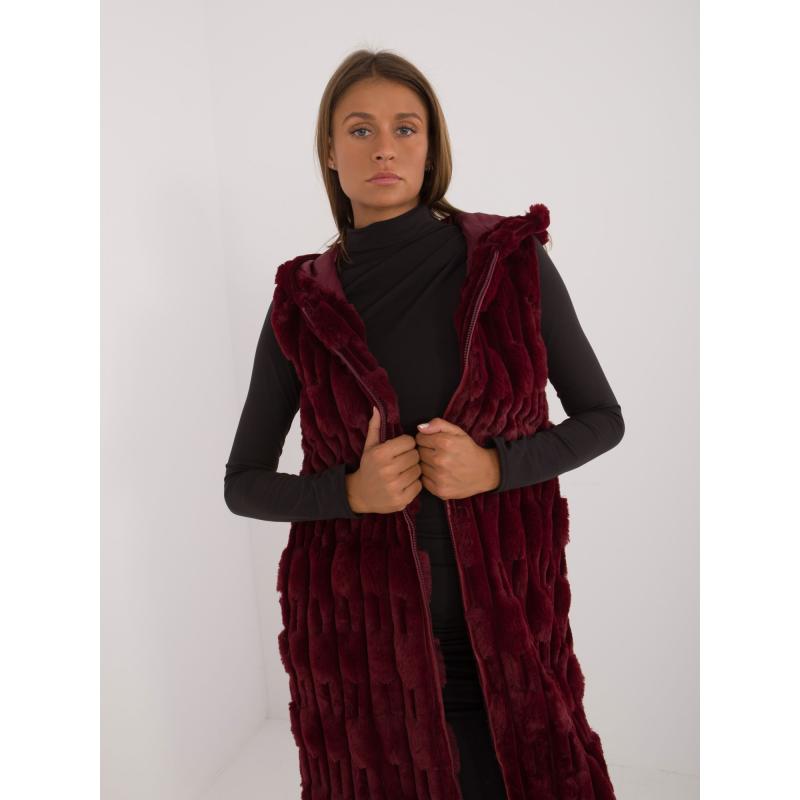 Dámská vesta s kožešinou a zapínáním na knoflíky bordó 