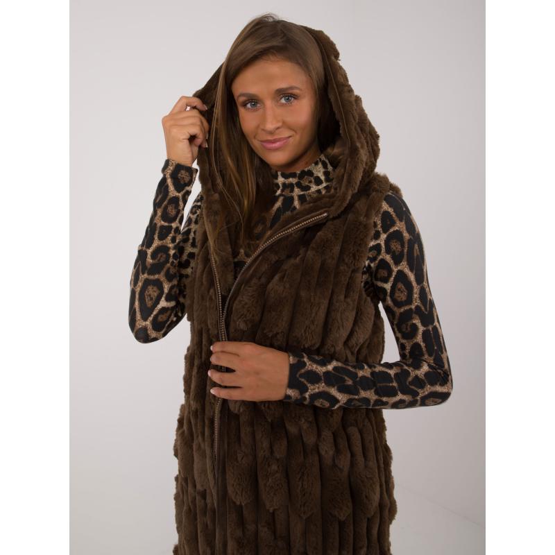 Dámská vesta s podšívkou kožešinová tmavě hnědá 